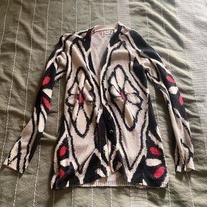 Anthropologie FIELD FLOWER Experimental Graphics Cardigan Floral Sweater MEDIUM